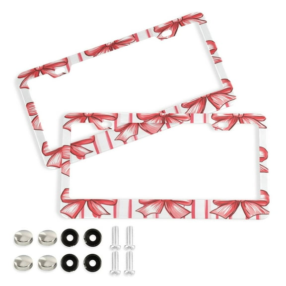 2-Pack Aluminum License Plate Frame with 2 Holes for GM License Plate Cover with Free Screws Red Bows
