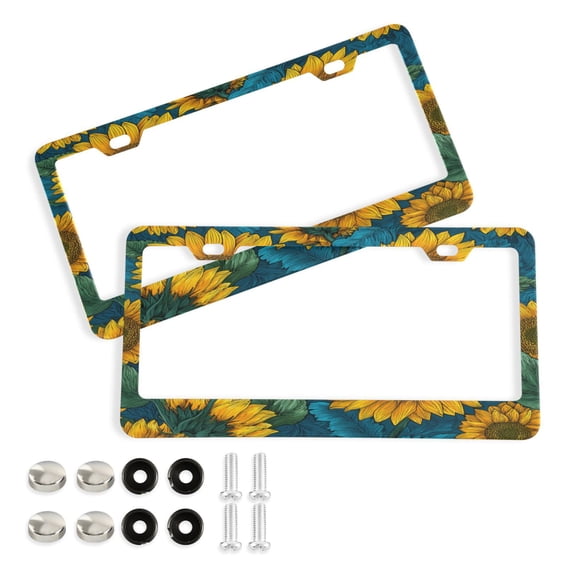 2-Pack Aluminum License Plate Frame with 2 Holes for GM License Plate Cover with Free Screws Seamless Pattern Of Sunflowers
