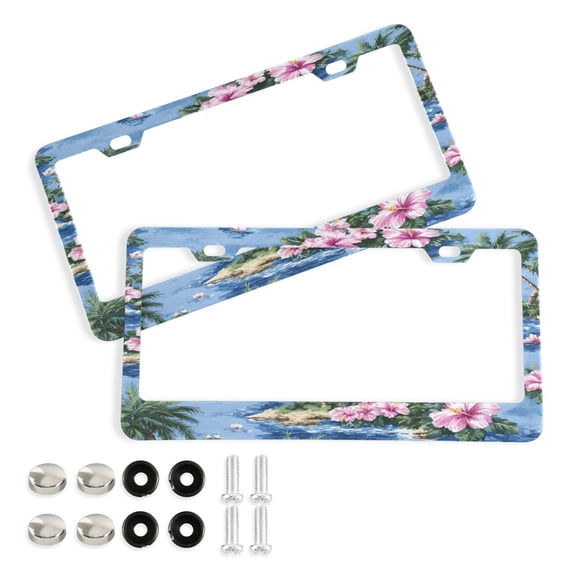 2-Pack Aluminum License Plate Frame with 2 Holes for GM License Plate Cover with Free Screws Small Islands and Beautiful View