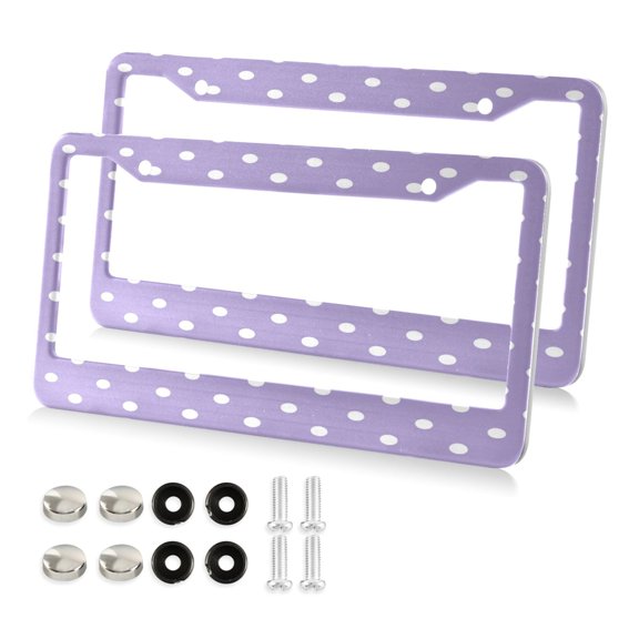 2-Pack Aluminum License Plate Frame with 2 Holes for Round GM License Plate Cover with Free Screws Lavender White Mini Polka Dot