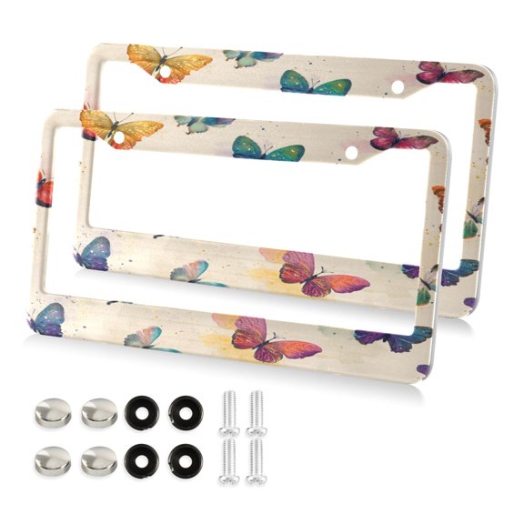 2-Pack Aluminum License Plate Frame with 2 Holes for Round GM License Plate Cover with Free Screws Vibrant Polka Dot Butterfly
