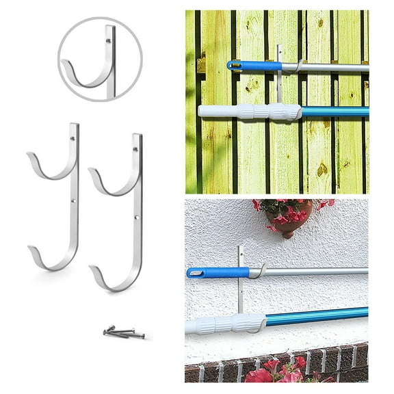 2-Pack Aluminum Pool Rod Hanger Brackets for Telescopic Poles and Nets, Rust-Proof Heavy-Duty Hook for Fences, Decks, and Walls
