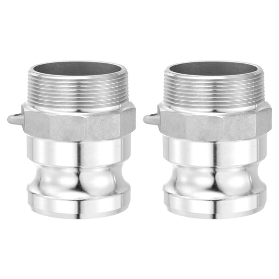 2 Pack Aluminum Type F Cam Groove Fitting, 2"x2" Male NPT Cam and Groove Hose Fitting Cam Lock Adapter, Cam Lock Coupling Quick Conversion Connector for Fluid Transfer, Silver