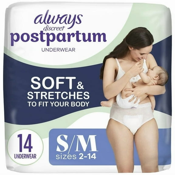 (2 Pack ) Always Discreet Postpartum and Adult Incontinence Underwear for Women, Size S/M, Maximum Protection, 14 CT