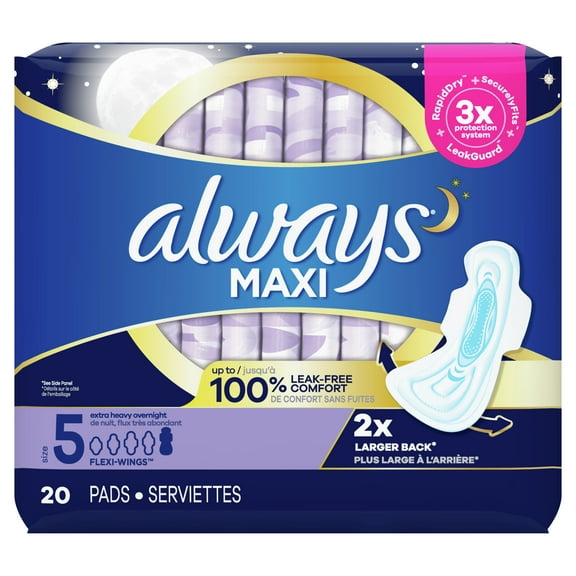 2 Pack Always Extra Heavy Overnight Maxi Pads with Flexi-Wings - 20 Count Ea