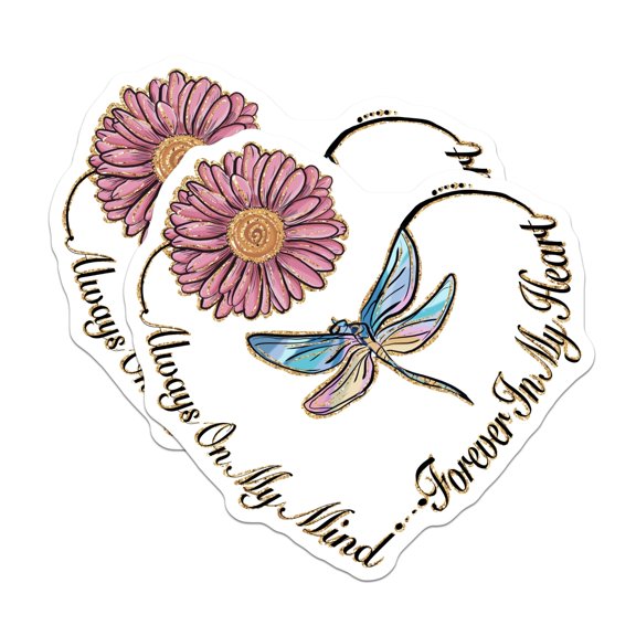 (2 Pack) Always On My Mind Magnets - Forever In My Heart - Butterfly and Flower - Heart Shaped Memory Magnets - 5" On Longest Side - for Cars, Fridges, Toolboxes - Made in USA