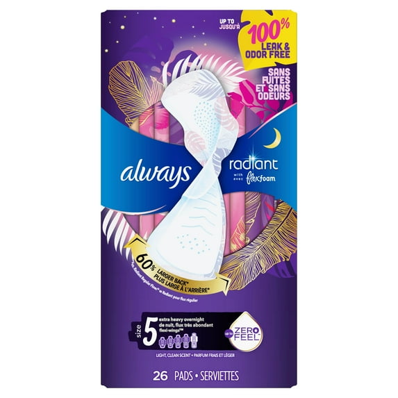 2 Pack - Always Radiant Extra Heavy Overnight Pads Size 5 - 26 ct