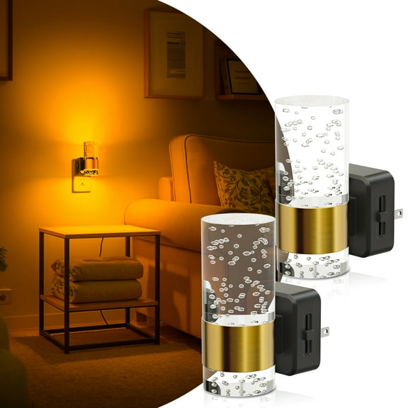 2 Pack Amber Bubble Column Night Light with Sliding Dimmer