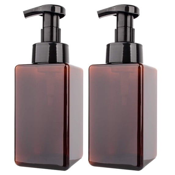 2 Pack Amber Foaming Soap Dispenser 450ml, Refillable Empty Plastic Pump Bottle for Bathroom, Kitchen & Lotion