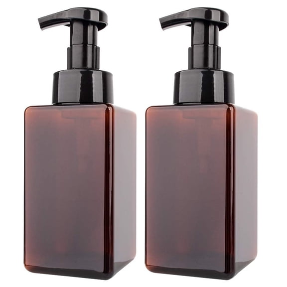 2 Pack Amber Foaming Soap Dispenser 450ml, Refillable Empty Plastic Pump Bottle for Bathroom, Kitchen & Lotion