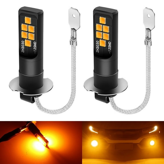 2 Pack Amber H3 LED Bulb 3030 SMD Car Fog Light Bright DRL Driving Lamp DC/AC12V