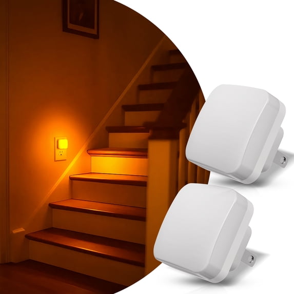 YANSUN 2-Pack 0.3-Watt Integrated LED Plug-In Mini Square Night Light, Amber, Light Sensor