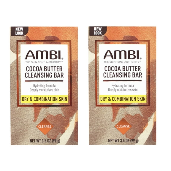 2 Pack -  Ambi Skin Care Helps Visibly Even Skin Tone Cleansing Bar Cocoa Butter 3.5 oz