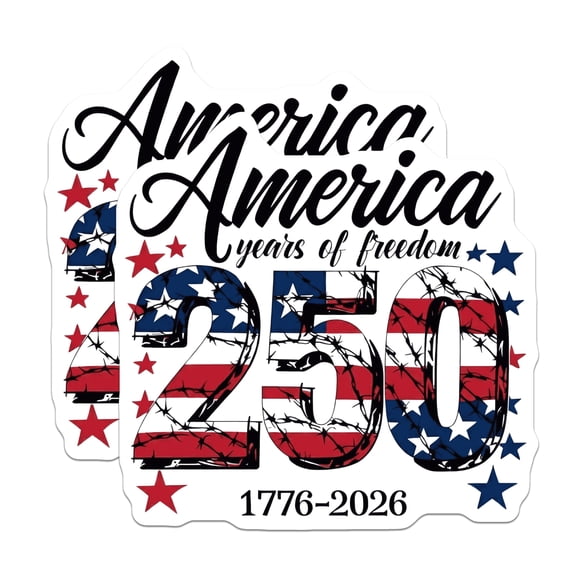 (2 Pack) America 250 Years Freedom Stickers - Patriotic USA Bicentennial - 1776-2026 Commemorative - 5" On Longest Side - Sticks to Smooth Flat Surfaces - Made in USA - BMCS28046