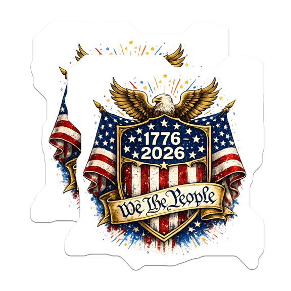 (2 Pack) America 250th Anniversary Magnets - 1776 2026 We The People Shield - Patriotic Bald Eagle US Flag Decor - 5 Inches On Longest Side - Thick Durable Magnet - Made in USA