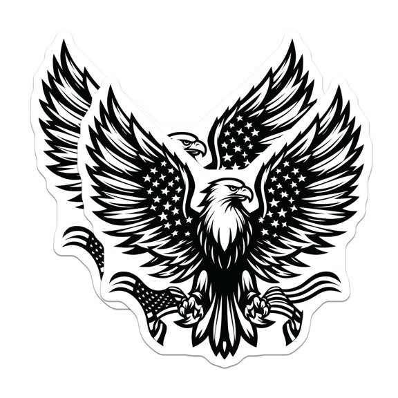 (2 Pack) American Eagle Flag Stickers - Patriotic Bald Eagle - USA Pride Decals- 5" On Longest Side - Sticks to Smooth Flat Surfaces - Made in USA - BMCS16556
