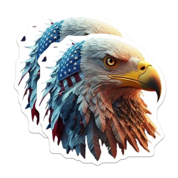(2 Pack) American Eagle Head Stickers - USA Flag Design - Patriotic Freedom Symbol - 5" On Longest Side - Sticks to Smooth Flat Surfaces - Made in USA - BMCS20505