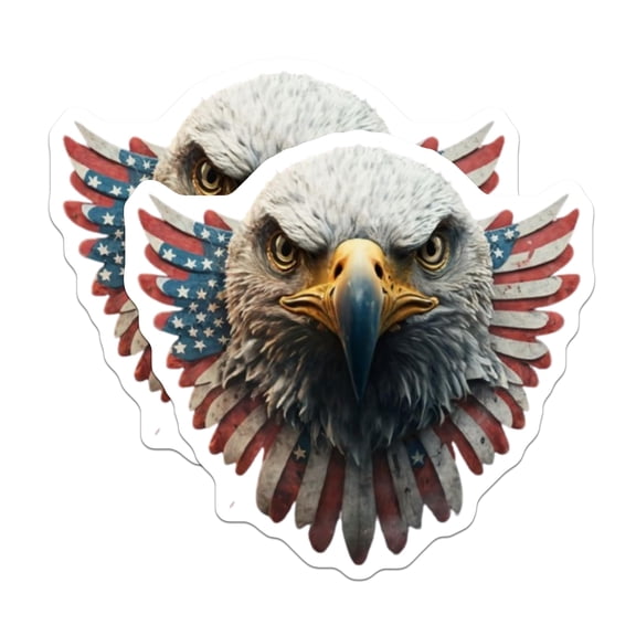 (2 Pack) American Eagle Stickers - Patriotic Bald Eagle - USA Flag Wildlife Decal - Freedom Symbol Art - National Pride - 5" On Longest Side - Sticks to Smooth Flat Surfaces - Made in USA - BMCS21447