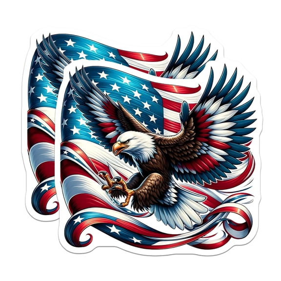 (2 Pack) American Eagle Stickers - Patriotic Decals - USA Flag Stickers - 5" On Longest Side - Sticks to Smooth Flat Surfaces - Made in USA - BMCS14876