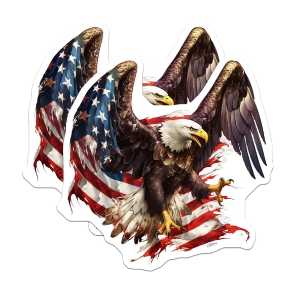 (2 Pack) American Eagle Stickers - Patriotic USA Flag - Freedom Symbol - 5" On Longest Side - Sticks to Smooth Flat Surfaces - Made in USA - BMCS21303