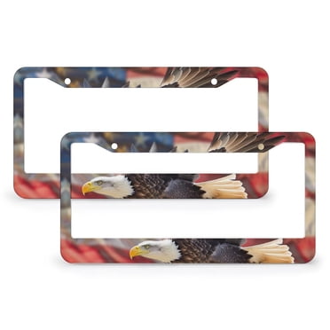 American Flag Eagle License Plate Frame – Aluminum – Front Or Rear – Patriotic Car Accessory