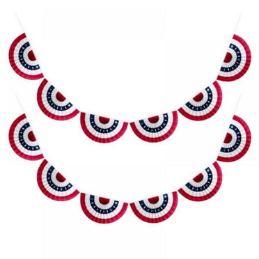 2 Pack American Flag Bunting Pleated Fan String, Patriotic Bunting Flag 4th of July Decoration US Flag Banners Memorial Day Independence Day Fourth July Red White Blue Outdoor Decor