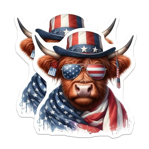 (2 Pack) American Flag Cow Magnets - Patriotic Animal Decor - Fourth of July Fridge Accessories - 5" On Longest Side - for Cars, Fridges, Toolboxes - Made in USA - MAG6373