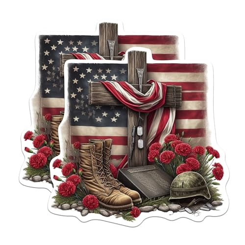 (2 Pack) American Flag with Cross Solider Boots Magnets - Remember The Fallen Military - 5" On Longest Side - Premium Magnet - for Cars, Refrigerators, Toolboxes, Lockers - Made in USA - MAG1082