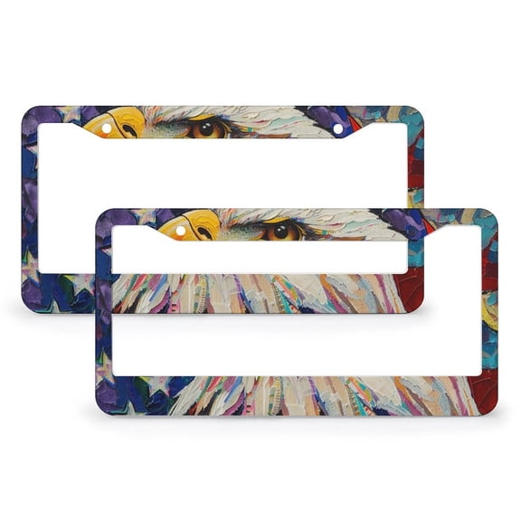 2 Pack American Flag Eagle License Plate Frames Holiday Memorial Day License Plate Cover License Plate Novelty License Plate Frame Quality Aluminum 2 Round Holes for Girl Women Men Vehicles