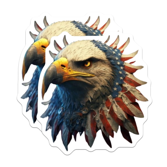 (2 Pack) American Flag Eagle Stickers - Patriotic Bald Eagle - USA Freedom Symbol - 5" On Longest Side - Sticks to Smooth Flat Surfaces - Made in USA - BMCS20532