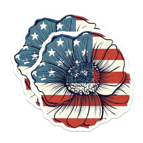 (2 Pack) American Flag Flower Magnets Magnets - USA Patriotic Decor - Red White Blue Flower Art - 5" On Longest Side - Made in USA - Sticks to Refrigerators & Metal Surfaces - MAG8969