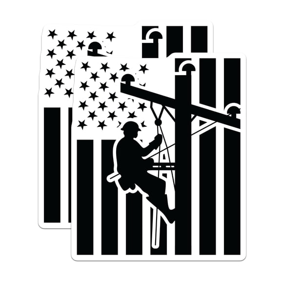 (2 Pack) American Flag Lineman Stickers - Utility Worker Patriotic Decals - Power Pole Electrician Crew - 5" On Longest Side - Sticks to Smooth Flat Surfaces - Made in USA - BMCS22613