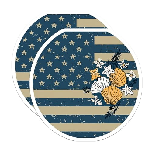 (2 Pack) American Flag Magnets Magnets - Floral Sea Shell Design - Patriotic USA Decor for Home Office or Car - 5" On Longest Side - Made in USA - Sticks to Refrigerators & Metal Surfaces - MAG8992