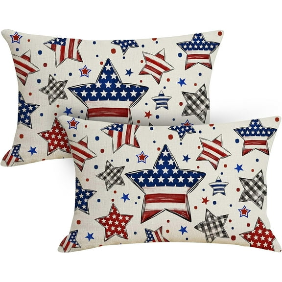 2 Pack American Flag Pillow Covers 12 x 20 Inch Independence Day 4th of July Throw Pillow Case Memorial Day Patriotic Star Stripes Decoration Cushion Case for Home Couch Sofa Bed