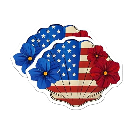 (2 Pack) American Flag Sea Shell Magnets Magnets - USA Patriotic Fridge Decor - Fourth of July Decoration - 5" On Longest Side - Made in USA - Sticks to Refrigerators & Metal Surfaces - MAG8980