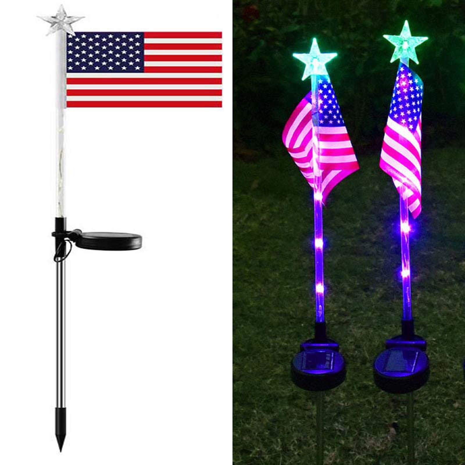2 Pack American Flag Solar Lights Outdoor, 4th of July Decorations Red White and Blue Star Lights, Waterproof Solar Patriotic Lights for 250th Anniversary Independence Memorial Day Garden Yard