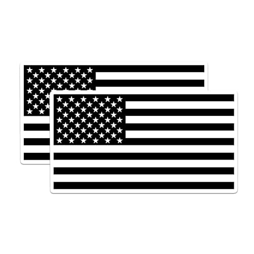 (2 Pack) American Flag Sticker - Black and White American Flag - 5 Inches On Longest Side - Premium Vinyl - for Cars, Trucks, Skateboards, Laptops - Made in USA - BMCS0707