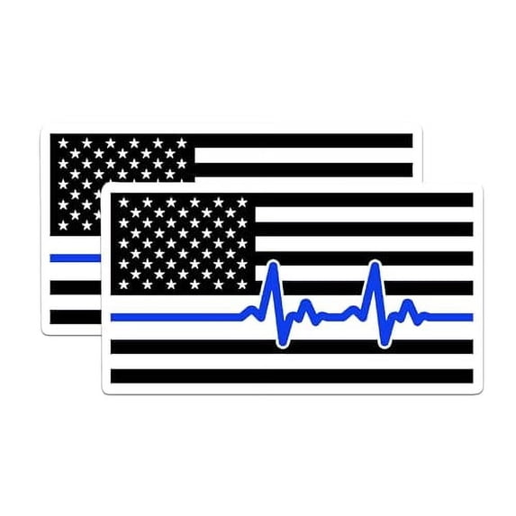 (2 Pack) American Flag Stickers with Green Heartbeat - Thin Purple Line - 5 Inches On Longest Side - Premium Vinyl - for Cars, Skateboards, Laptops - Made in USA - BMCS1202