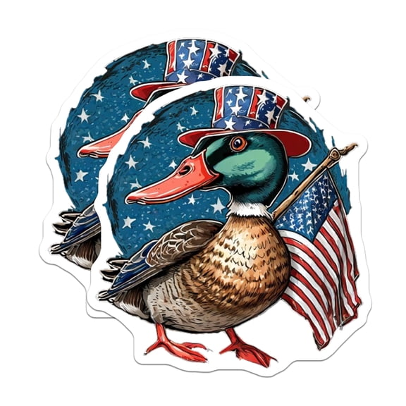 (2 Pack) American Patriotic Duck Stickers - USA Flag Mallard Decal - Fourth of July Animal Art - 5" On Longest Side - Sticks to Smooth Flat Surfaces - Made in USA - BMCS21780