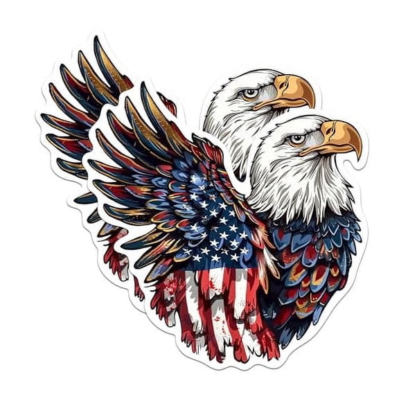 (2 Pack) American Patriotic Eagle Stickers - United States of America Pride - Bald Eagle - 5 Inches On Longest Side - Premium Vinyl Decal - Sticks to Any Smooth Flat Surface - Made in USA - BMCS2000