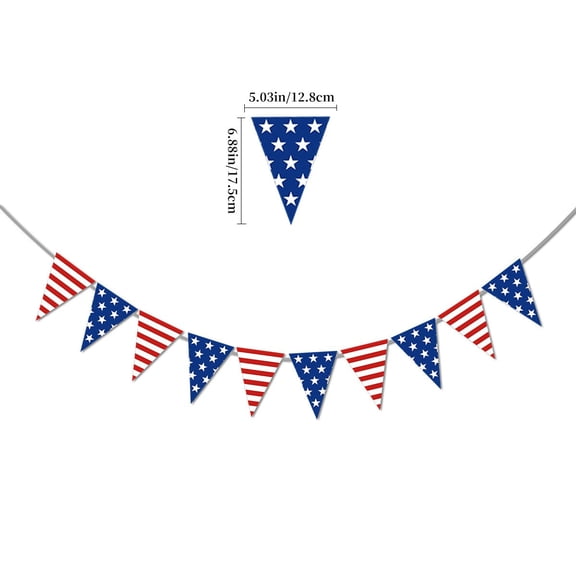 2 Pack American Patriotic Triangle Pennant Bunting Flags, 4th of July Red White Blue Star Striped Banner for Yard Party Decor