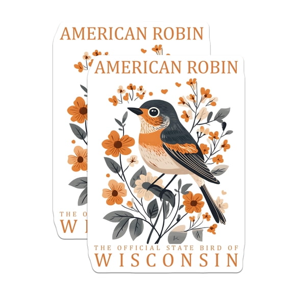 (2 Pack) American Robin Magnets - Wisconsin State Bird Decor - Floral Bird Art - 5" On Longest Side - Premium Magnet - for Cars, Refrigerators, Toolboxes, Lockers - Made in USA - MAG18044