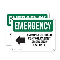 (2 Pack) Ammonia Diffuser Control With Symbol OSHA Emergency Sign 14 Inch X 10 Inch Plastic Sign, Weather Resistant, UV Protected for Workplace, Business, and Construction Site, Made in