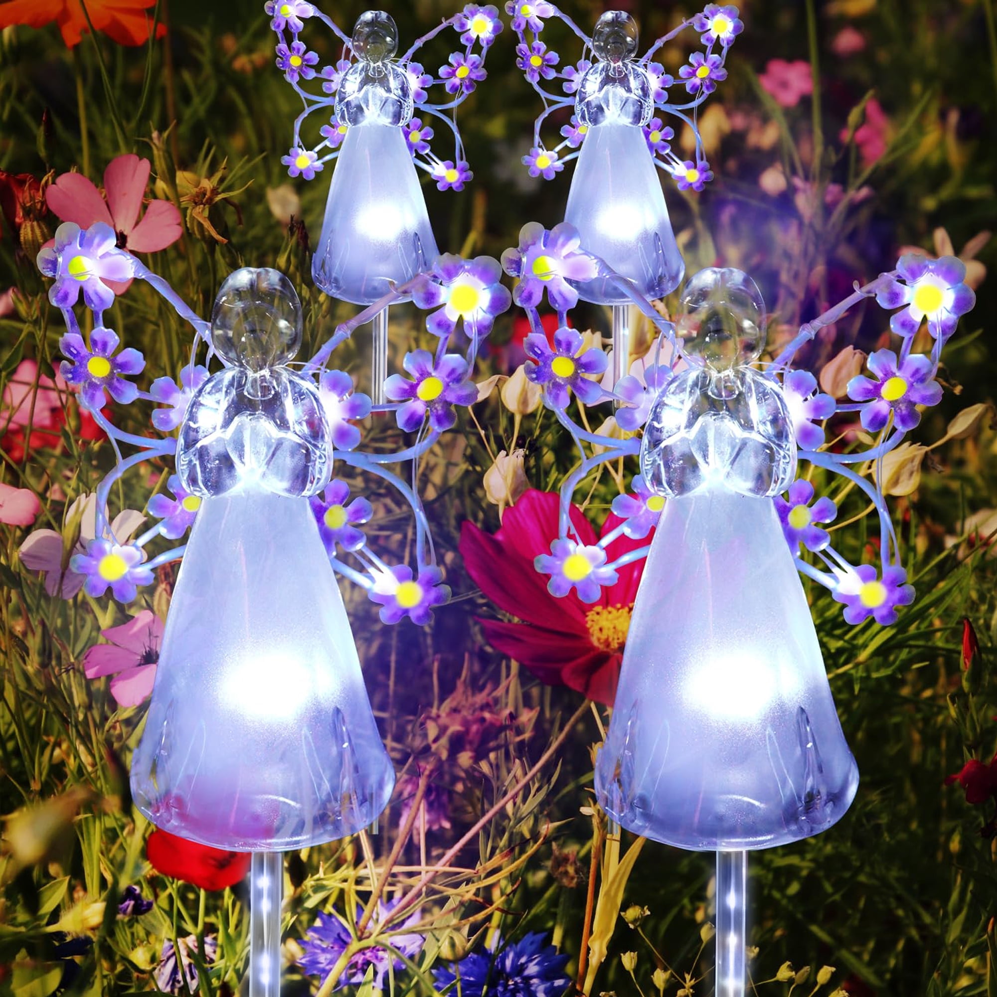 4 Pack Purple Angel Statue Light,Waterproof Solar Angel Statue with 28 LED Decorations,Angel Garden Stake Lights for Lawn Garden Gift Cemetery Holiday