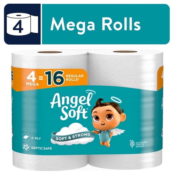 (2 Pack) Angel Soft 2-Ply Toilet Paper, 4 Mega Rolls