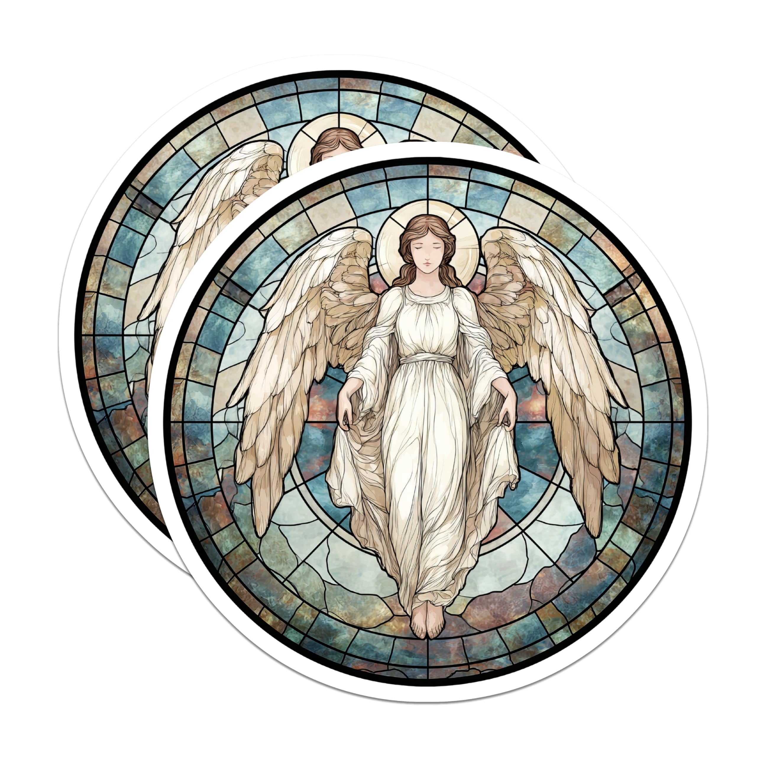 (2 Pack) Angel Stickers - Stained Glass Art - Religious Stickers- 5
