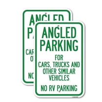 (2 Pack) Angled Parking for Cars Trucks and Similar Vehicles - No RV Parking | 12" X 18" Heavy-Gauge Aluminum Sign | Rust Free Aluminum, Weather Resistant, Waterproof, Fade Resistant