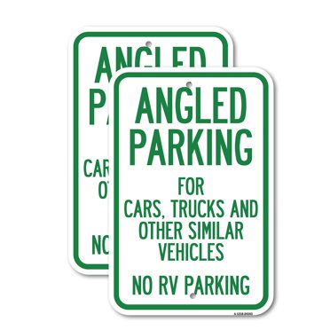 (2 Pack) Angled Parking for Cars Trucks and Similar Vehicles - No RV Parking | 12" X 18" Heavy-Gauge Aluminum Sign | Rust Free Aluminum, Weather Resistant, Waterproof, Fade Resistant