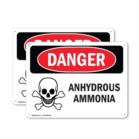 (2 Pack) Anhydrous Ammonia OSHA Danger Sign 24 Inch X 18 Inch Indoor / Outdoor Rust-Free Aluminum Metal Signs for Workplace, Workshop, and Construction Site, Made in the USA