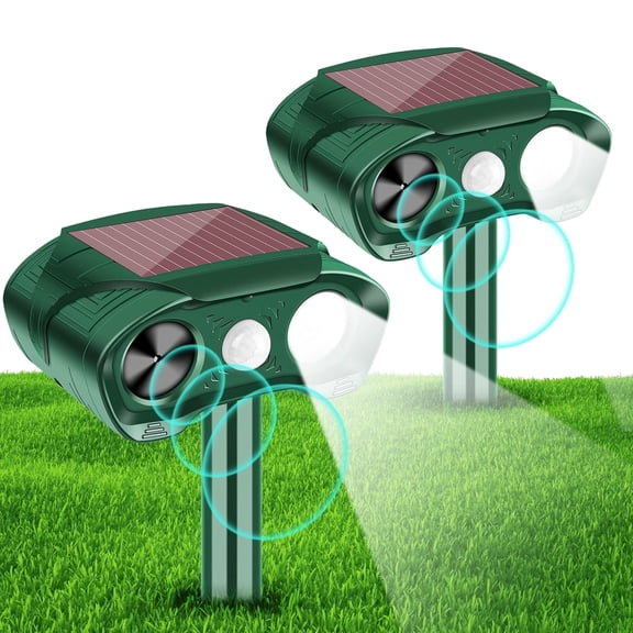 KingFurt Animal Repellent Ultrasonic Outdoor Solar Motion Sensor Flashing Light Waterproof 2 Pack